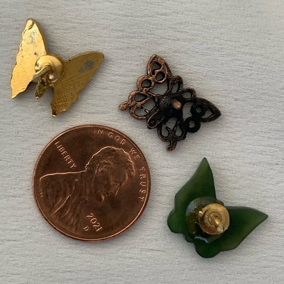 Bundle of Vintage Butterfly Lapel Hat Pins Copper Cloisonné Aventurine Set of 3 - Picture 6 of 7